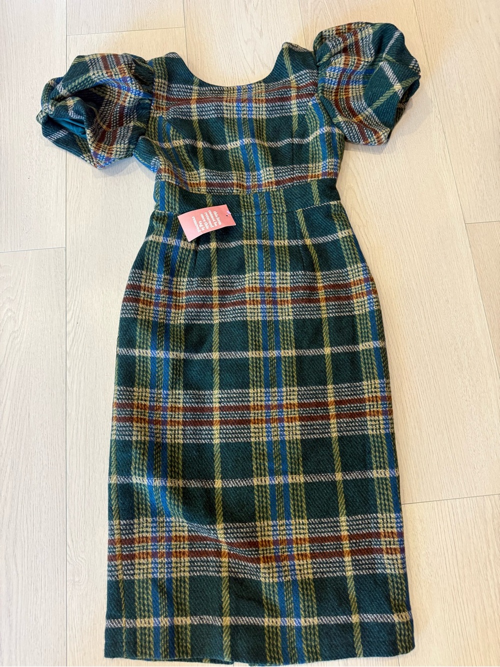 NWT Ivy City Green Plaid Puff-Sleeve Holiday Midi Dress | XS